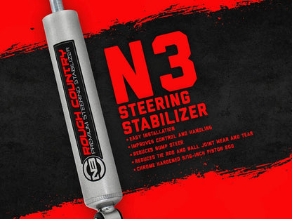 Rough Country N3 Steering Stabilizer for 73-87 Single, Metallic Silver