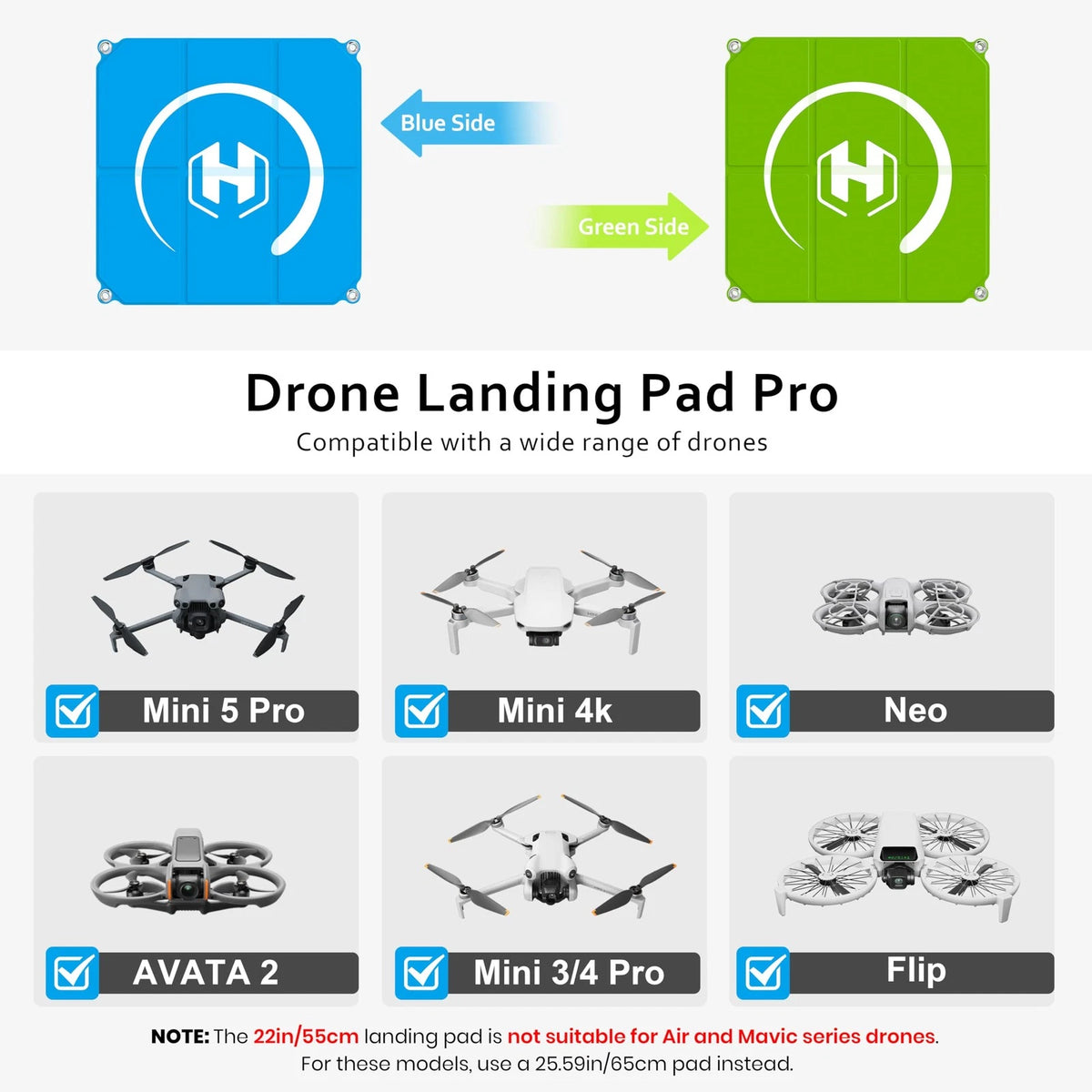 Drone Landing Pad Weighted Foldable for DJI 22in/55cm, Blue-Green