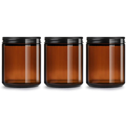 GIVAMEIHF 8oz Amber Glass Jars with Lids (3 Pack) - Empty Candle Amber-3 Pack