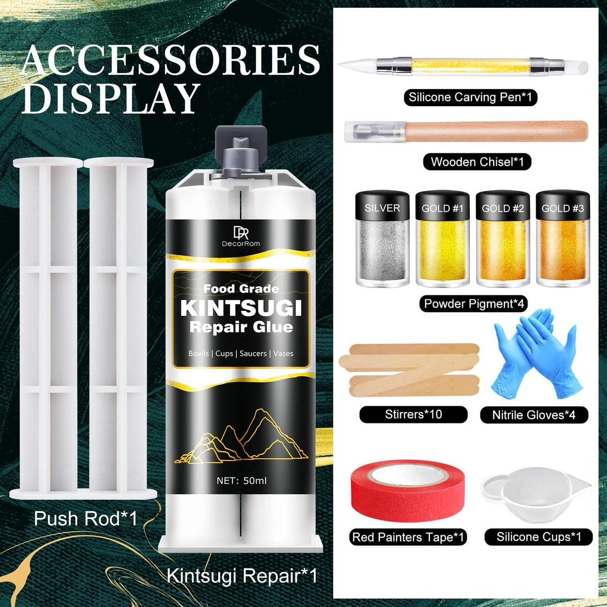 Kintsugi Repair Kit, Upgraded Food Safe Gold & Silver Transparent