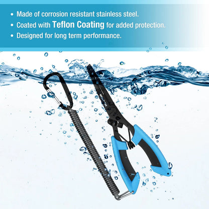 Mossy Oak 2Pcs Fishing Tools Kit- Plier, Fish Lip Gripper, Ocean-Blue