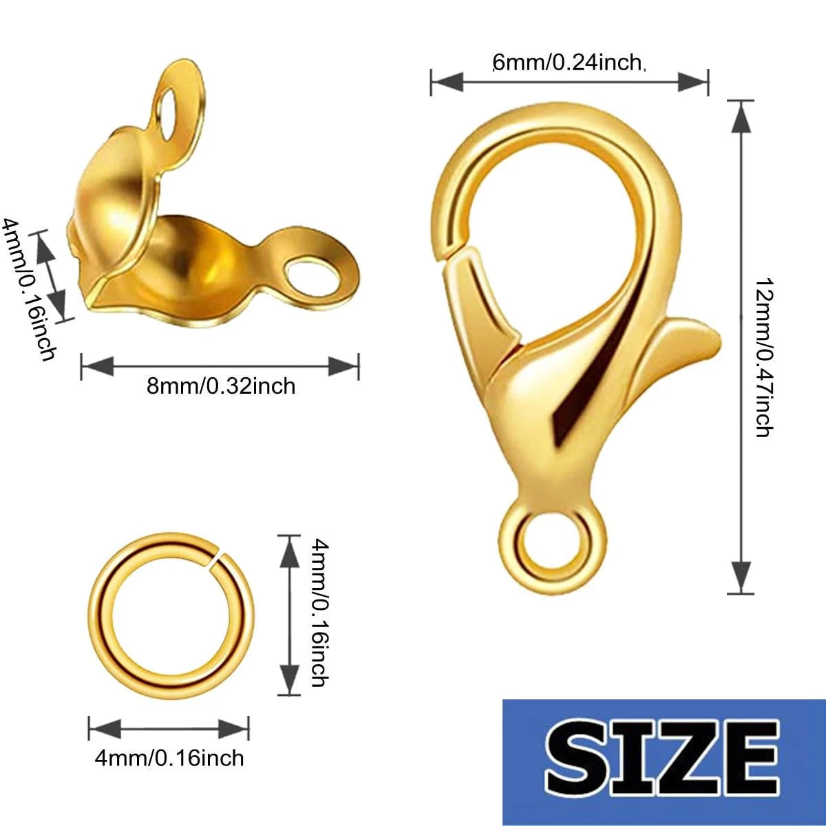1000PCS Jewelry Making Accessories Set, 100 Lobster Claw Clasps 300 Gold