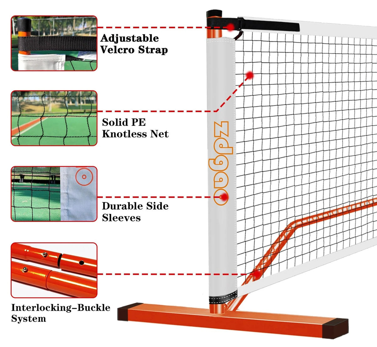 Zdgao Portable Pickleball Net Set with Paddles 22ft x 36in x 34", Orange