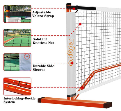 Zdgao Portable Pickleball Net Set with Paddles 22ft x 36in x 34", Orange