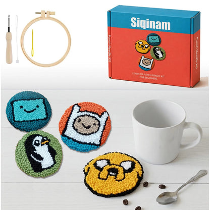 Siqinam Adventure-Time Punch Needle Coaster, Orange, green, white, yellow