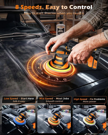 CORANEX 8-Speed Cordless Car Buffer Polisher Kit, 28 PCS Complete Kit Orange