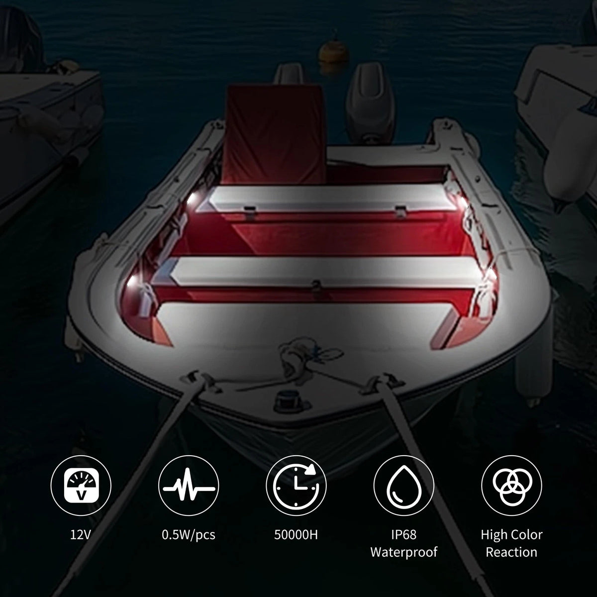 RVZONE Marine LED Boat Interior and Night Fishing Lights - 12V White, 4 pcs
