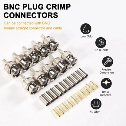 Nickel Plated BNC Male Crimp 10 Units 50 Ohm RG58 Test Leads Cables w/ Lug