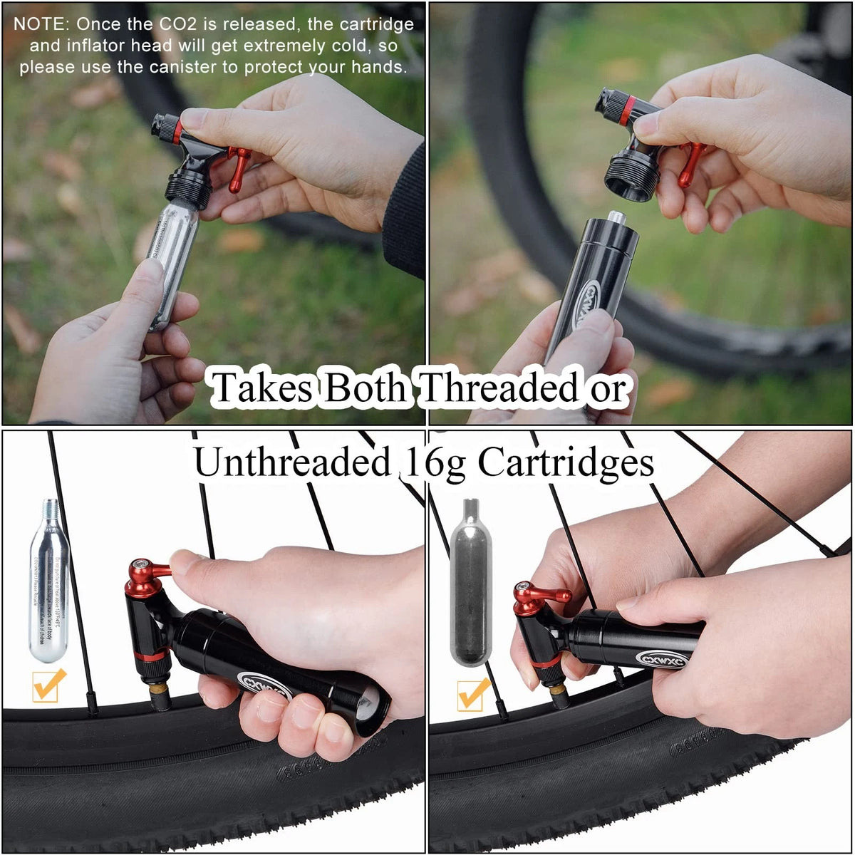 CXWXC CO2 Inflator with 4 x 16g Cartridges & Tubeless Tire Repair Black