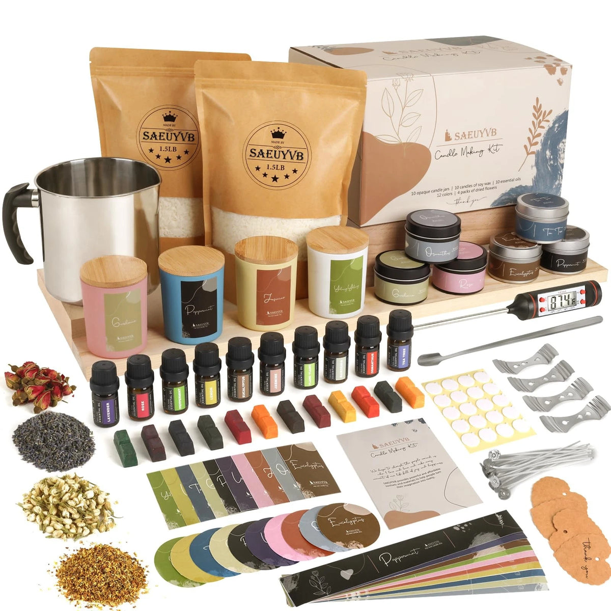 SAEUYVB Candle Making Kit - DIY Starter Soy 10 pcs candle tins kit, 12 colors