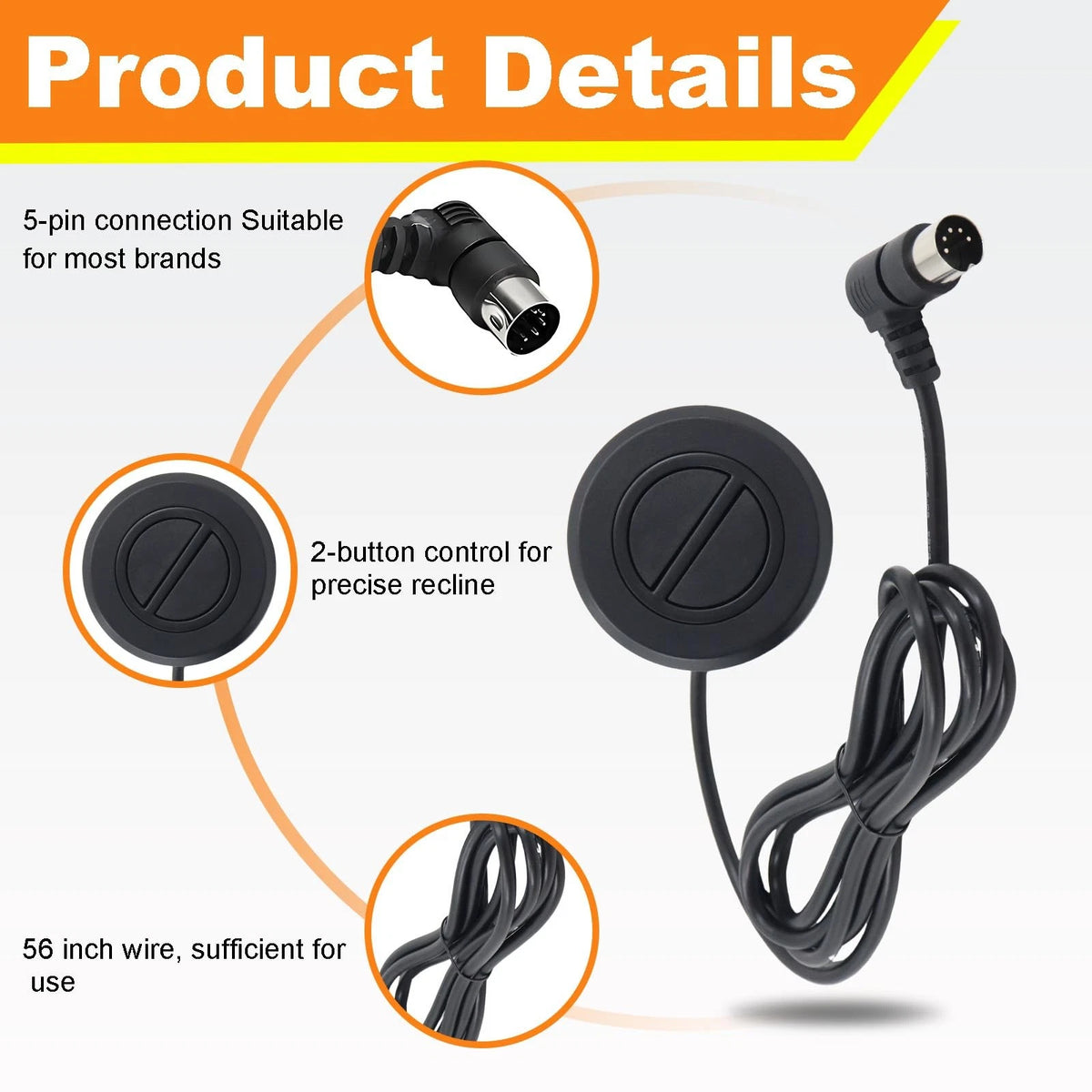 Swess Recliner Switching with 2 Button 5 Pin Plug for Electric Sofa 1, Black