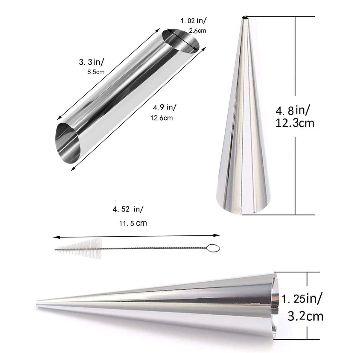 Stainless Steel Cream Horn Molds - 21 Pcs Cannoli Form Tubes & Conical Silver