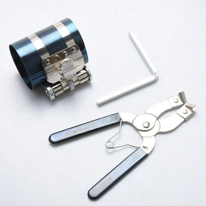 Non-slip Piston Ring Compressor Tool Set with Pliers & Wrench for Engine Rebuild
