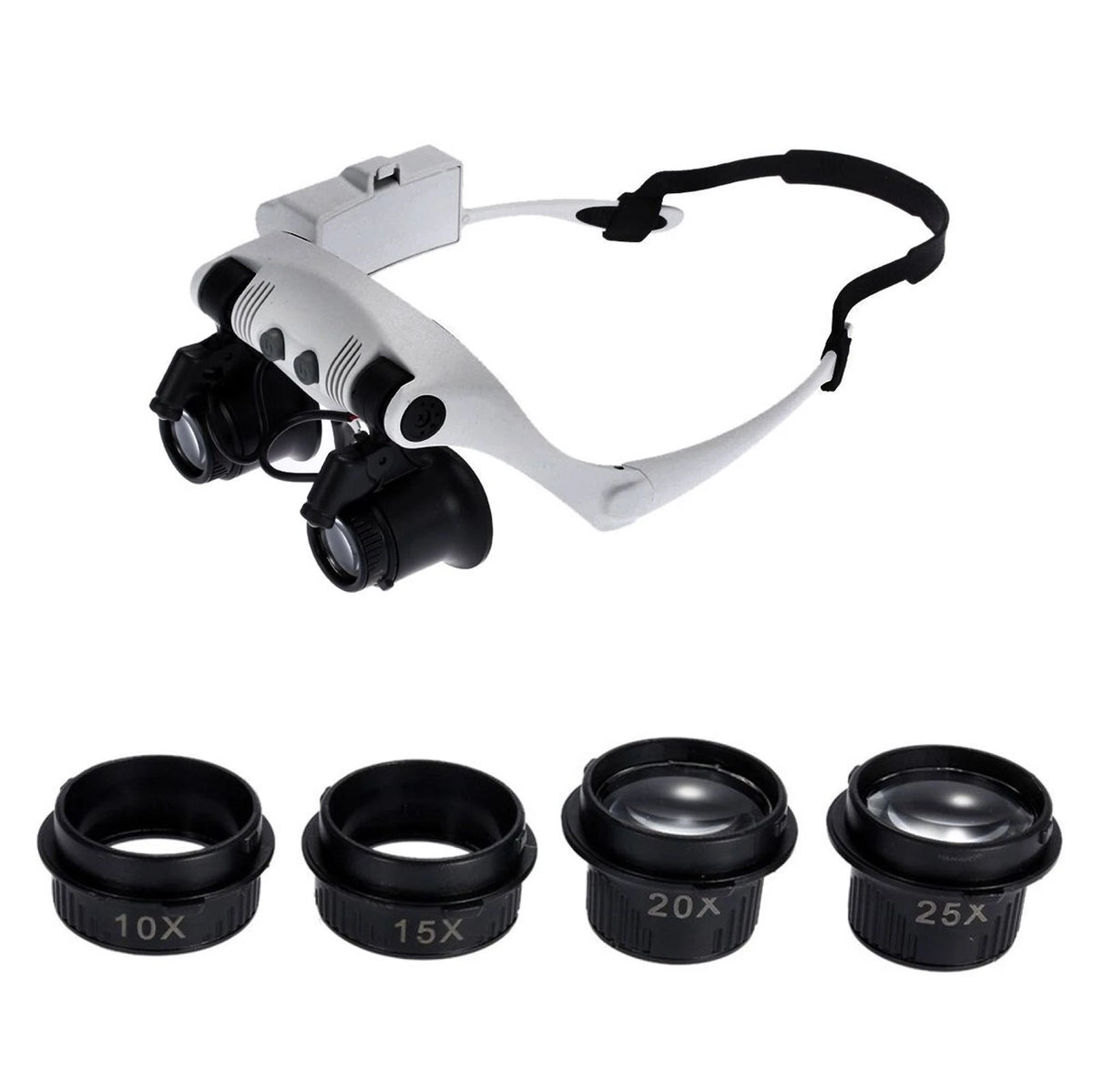 Double Eye Jewelry Watch Repair Magnifier Loupe Glasses W/ LED Light 8 Lens