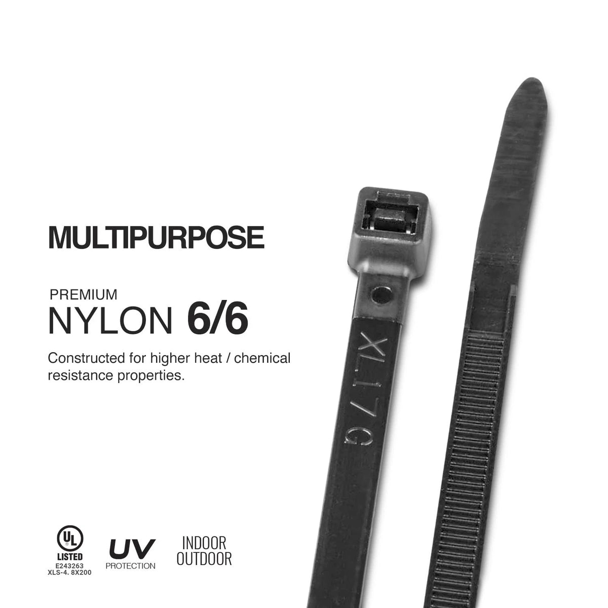 TR Industrial Multi-Purpose UV Resistant Black Cable Ties, 8 8",