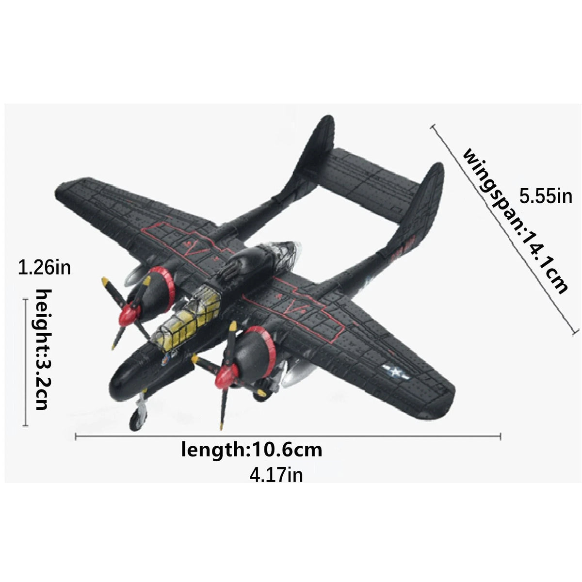 1:144 Scale WWII USAF P-61 Black Widow Bomber Aircraft Diecast Model Display F