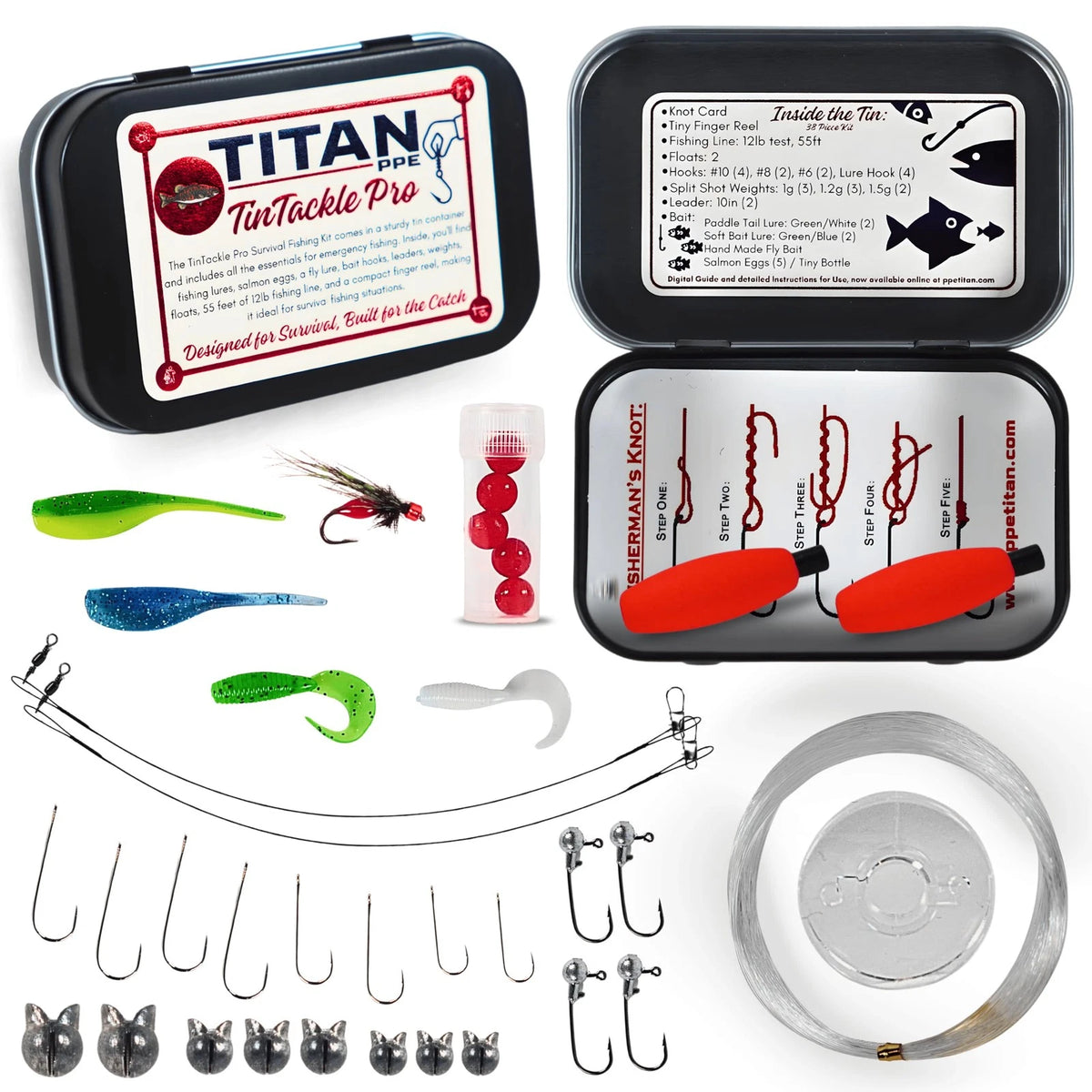 TinTackle Pro – Compact Survival Fishing Kit with Mini Finger Reel | silver