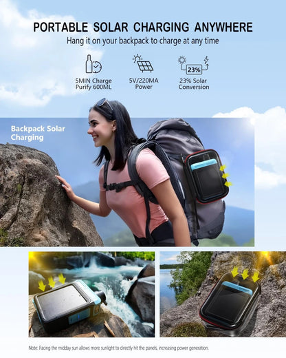 BKLES 3-in-1 Solar Electric Water Filter with Hand Pump - Camping Blue