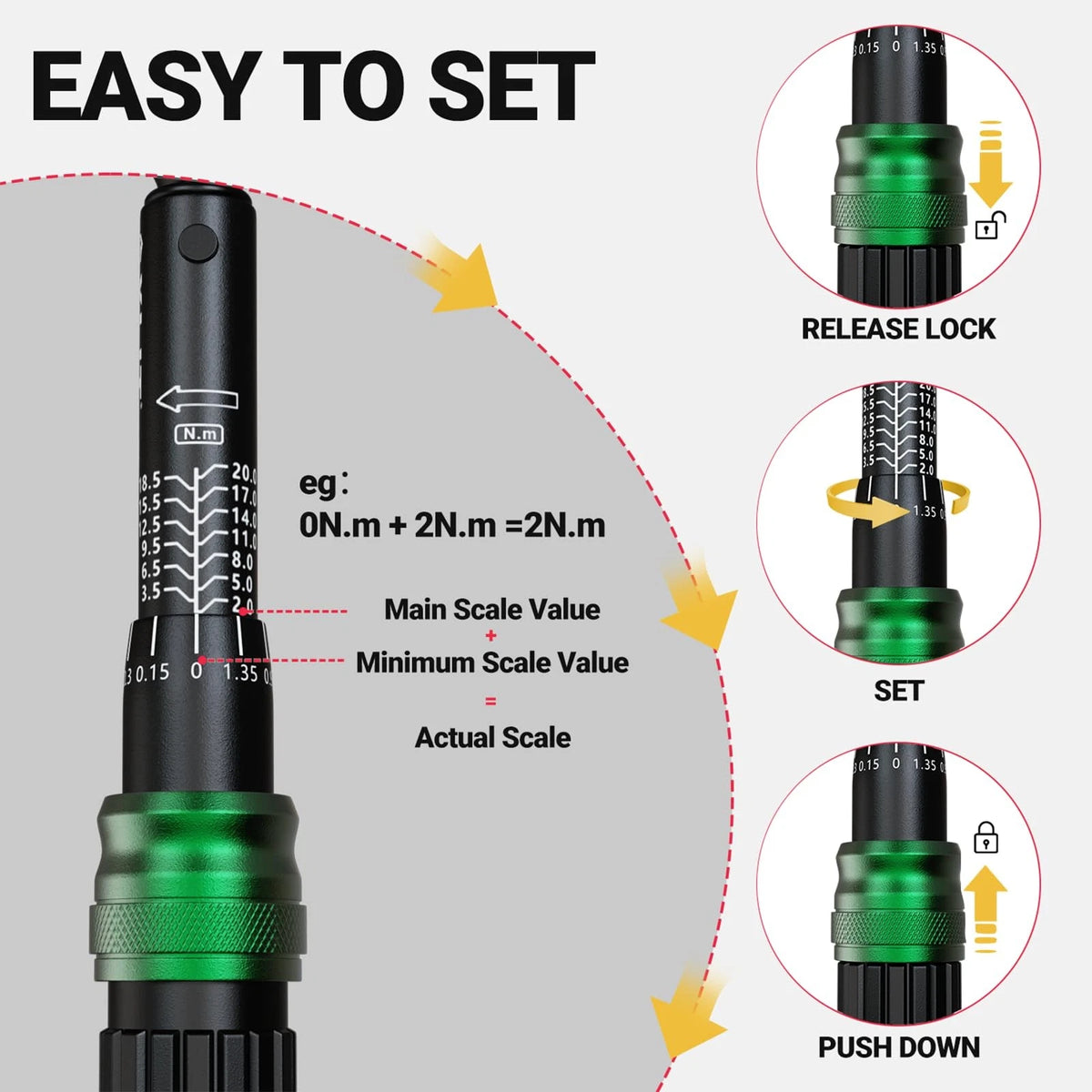 XLIT 1/4" Bike Torque Wrench Set, 35 PCS 35PCS (2-20 Nm), Black/Silver/Green