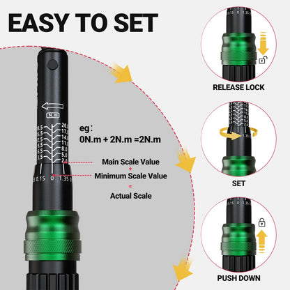 XLIT 1/4" Bike Torque Wrench Set, 35 PCS 35PCS (2-20 Nm), Black/Silver/Green