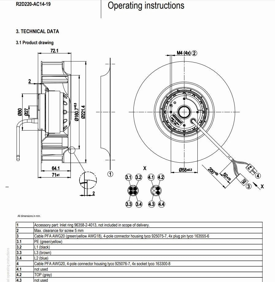 Ebmpapst R2D220-AC14-19 AC 400V 74W 0.16A 50/60Hz ??220MM 2650RPM Cooling Fan