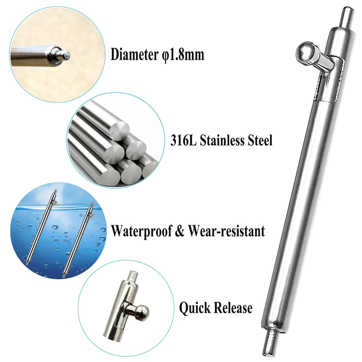 TICFROG 10pcs Quick Release Spring Bars 22mm Stainless Steel Watch Band