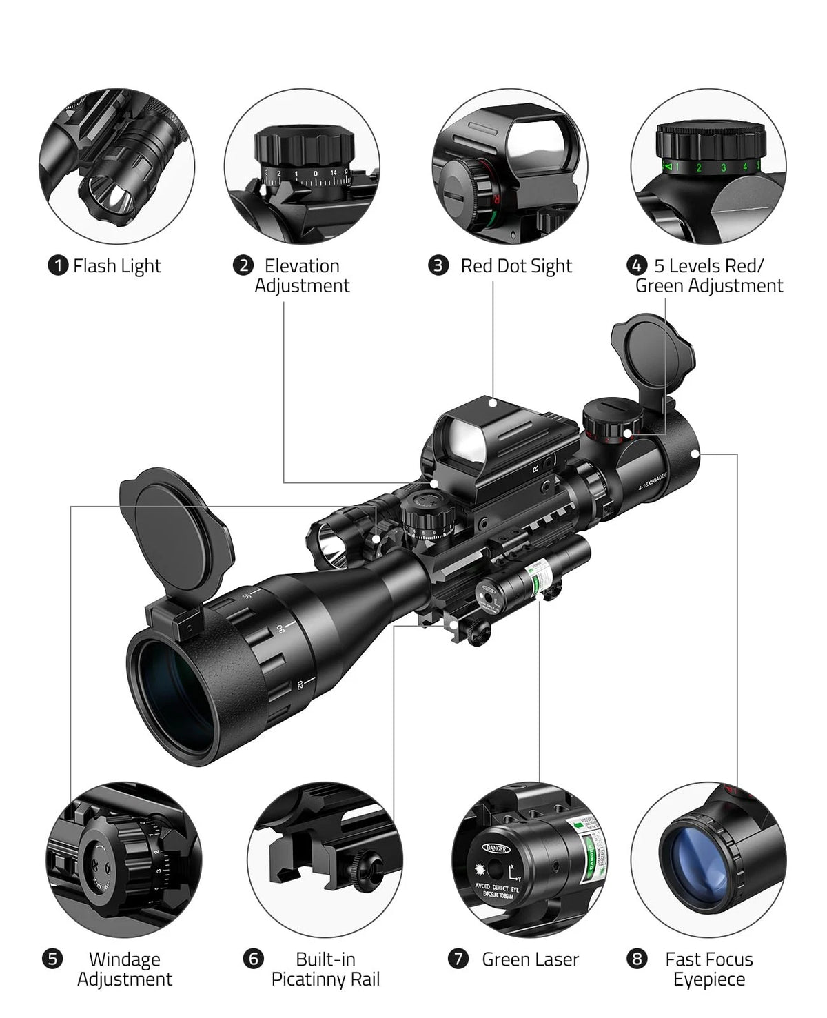 MidTen 4-16x50 AO Hunting Rifle Scope Dual Illuminated Optics & Green