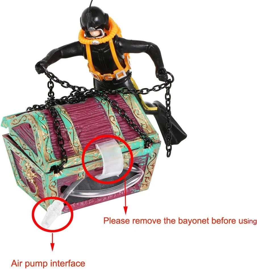 Action Aquarium Ornament, Undersea Treasure Chest Diver, Live-Action Black