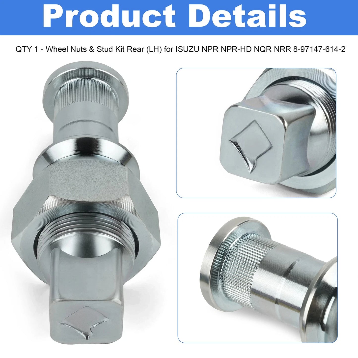 QTY 1-Wheel Nuts & Stud Kit Rear (LH) for ISUZU NPR NPR-HD NQR NRR 8-97147-614-2