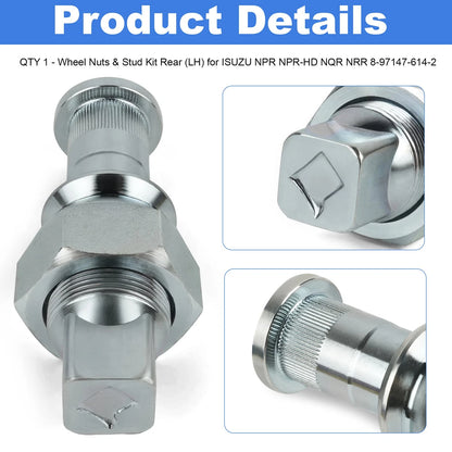 QTY 1-Wheel Nuts & Stud Kit Rear (LH) for ISUZU NPR NPR-HD NQR NRR 8-97147-614-2