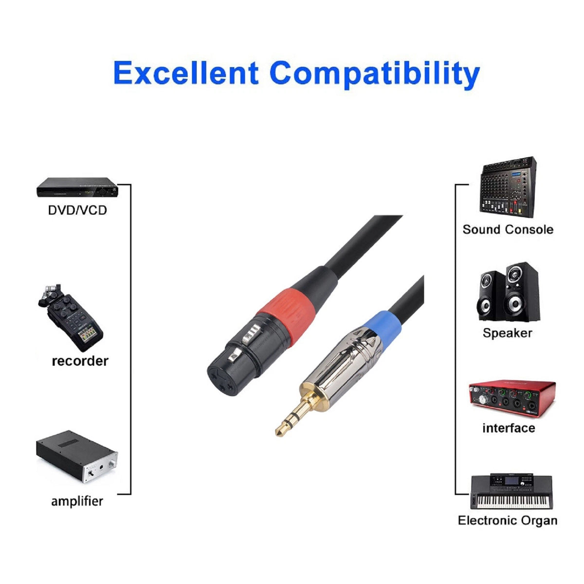 Jack 3.5mm to 3Pin XLR Cable TRS M to XLR Female Audio Adapter Cable For Phone