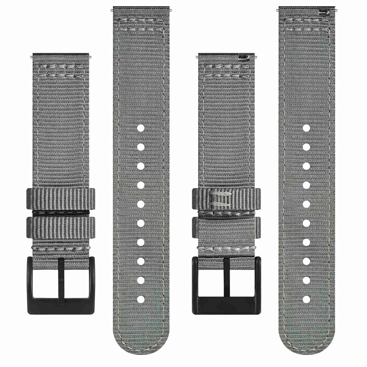 BISONSTRAP Men’s Nylon Watch Bands, Two-Piece 20mm, Grey (Black Buckle)