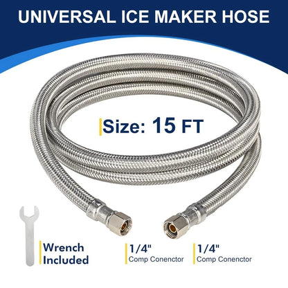 15FT Stainless Steel Braided Ice Maker Supply Line – 1/4″ 1pcs