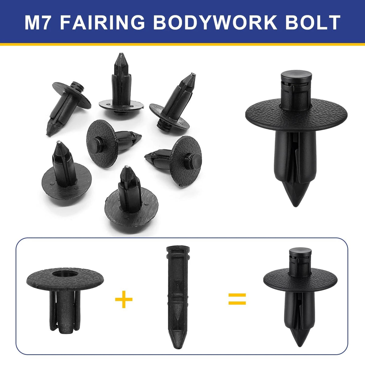 Plastic Rivets, 120pcs Push Pin Clips Body M6, M7, M8, 7661855, Black
