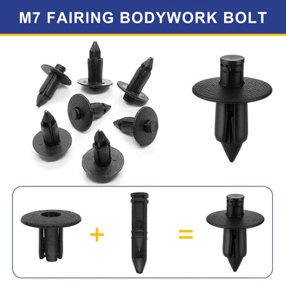 Plastic Rivets, 120pcs Push Pin Clips Body M6, M7, M8, 7661855, Black