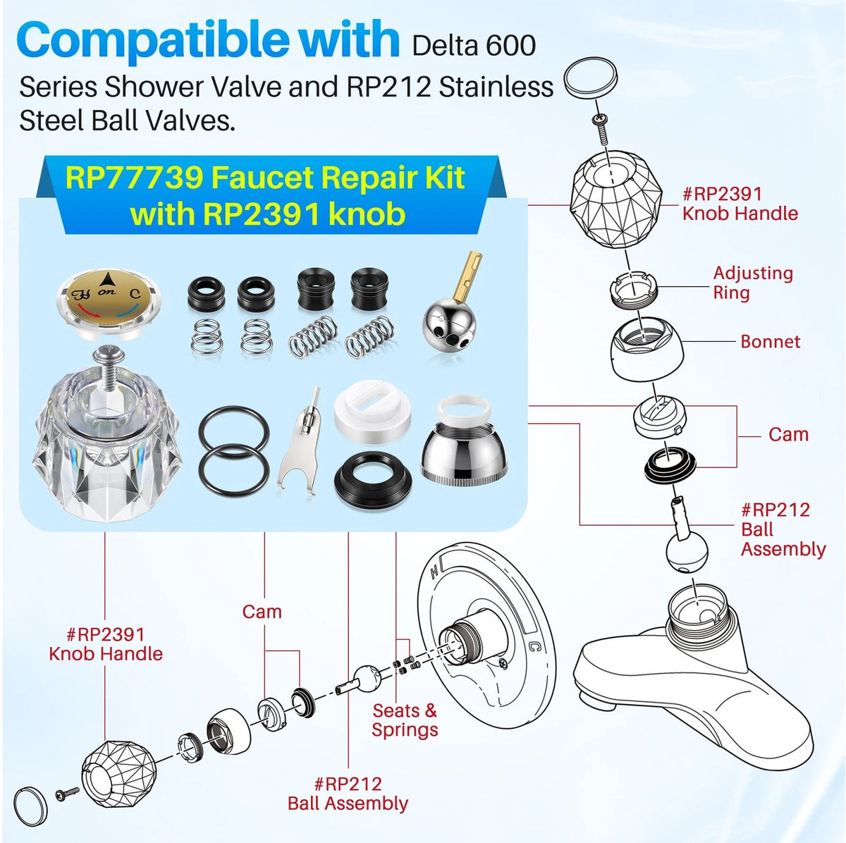 Avenuebool Acrylic Single Handle Trim Set, Complete Faucet Repair Kit Clear