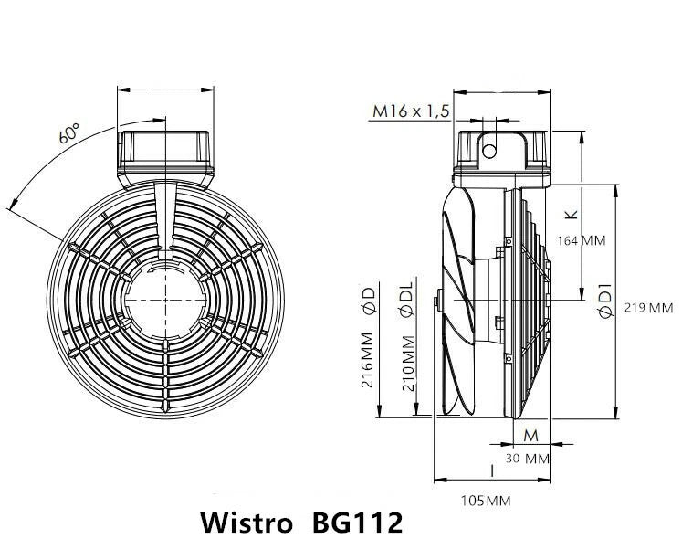 FLAI BG112 P15.51.0433 Wistro Fan Waterproof IP66 230V Motor Cooling Fan