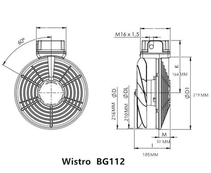 FLAI BG112 P15.51.0433 Wistro Fan Waterproof IP66 230V Motor Cooling Fan
