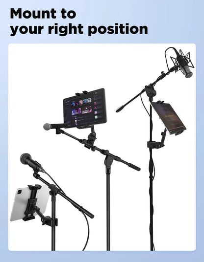 LZSIG Tablet Holder for Mic Stand, Adjustable iPad iPhone Mount X, Black