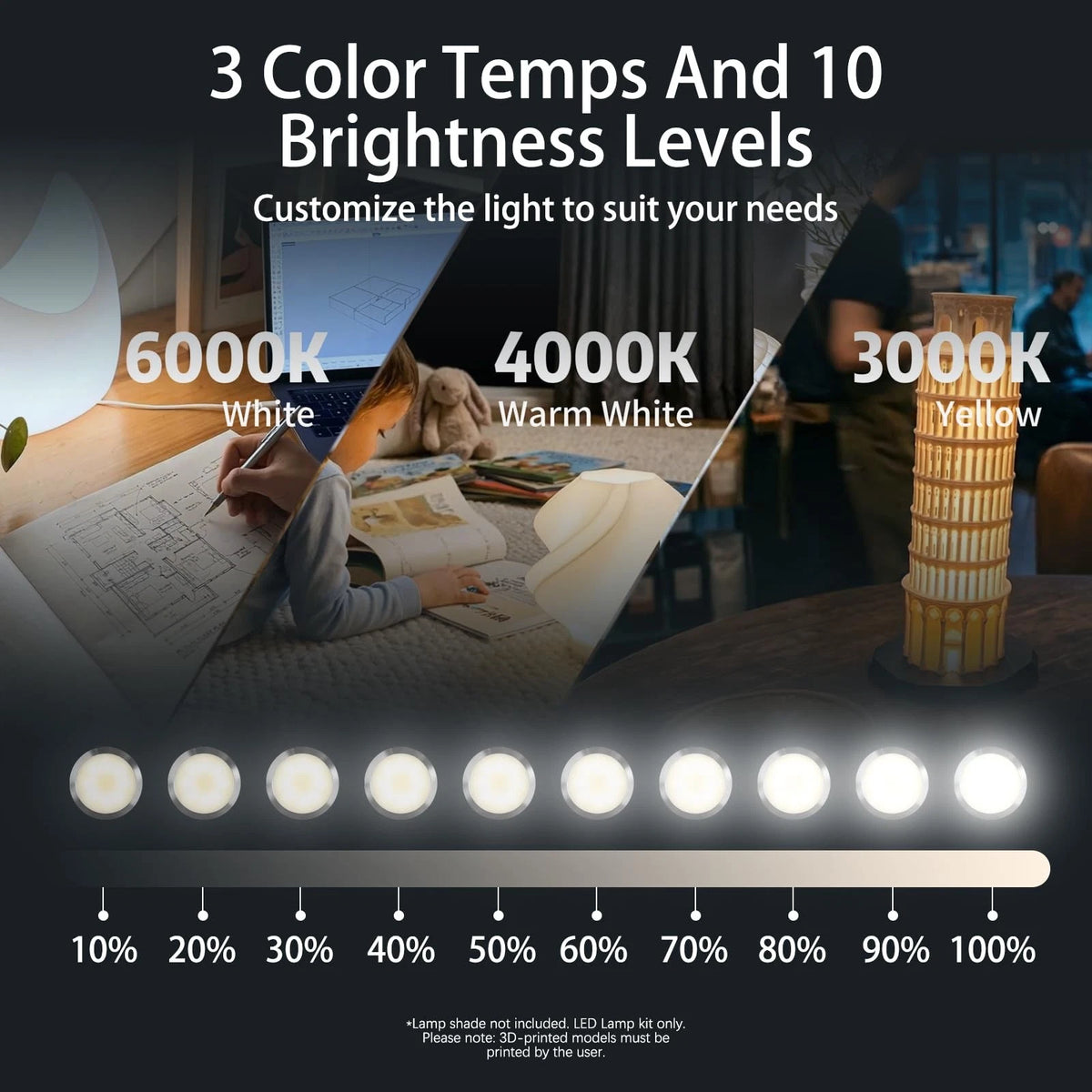 3DZWMAN 3PCS LED Lamp Kit 001 Compatible with Bambu Lab A1