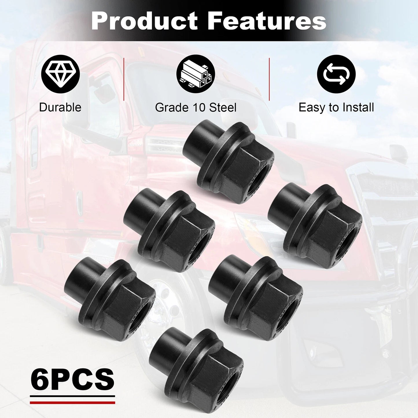 6 Pack 33mm M22x1.5 x 19mm Wheel Nuts Sleeve Nuts M22-1.5x19mm Skirt Flange