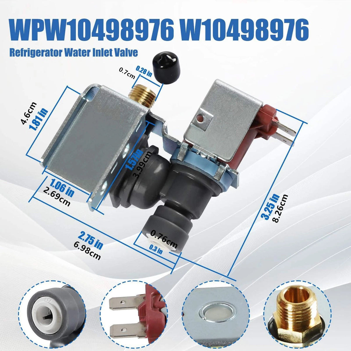 Replacement Water Valve W10498976 for Whirlpool Maytag Kenmore Fridge Ice Maker