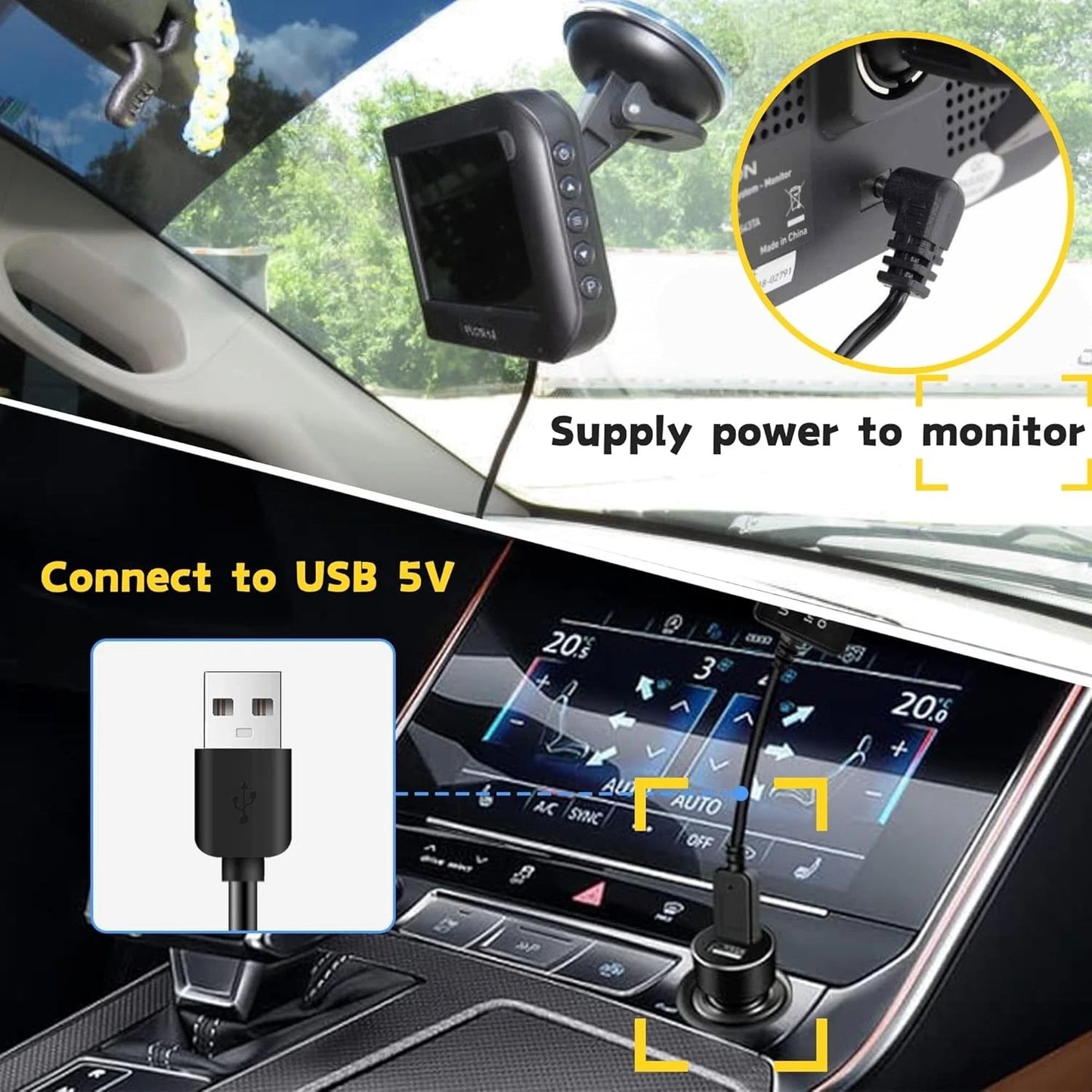 EWAY USB to DC Car Charger Cable for Furrion FOS07TADS Vision S Monitor Black