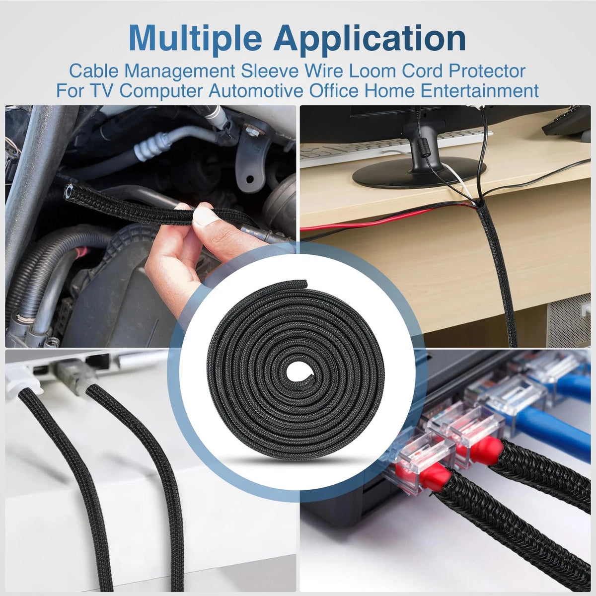 Nilight Cable Sleeve, 10ft-1/4inch Cord Management Sleeves, 1/4"-10ft, Black