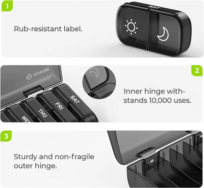 AUVON XL Weekly Pill Organizer 2 Times a Day, Box 7 Day with Black
