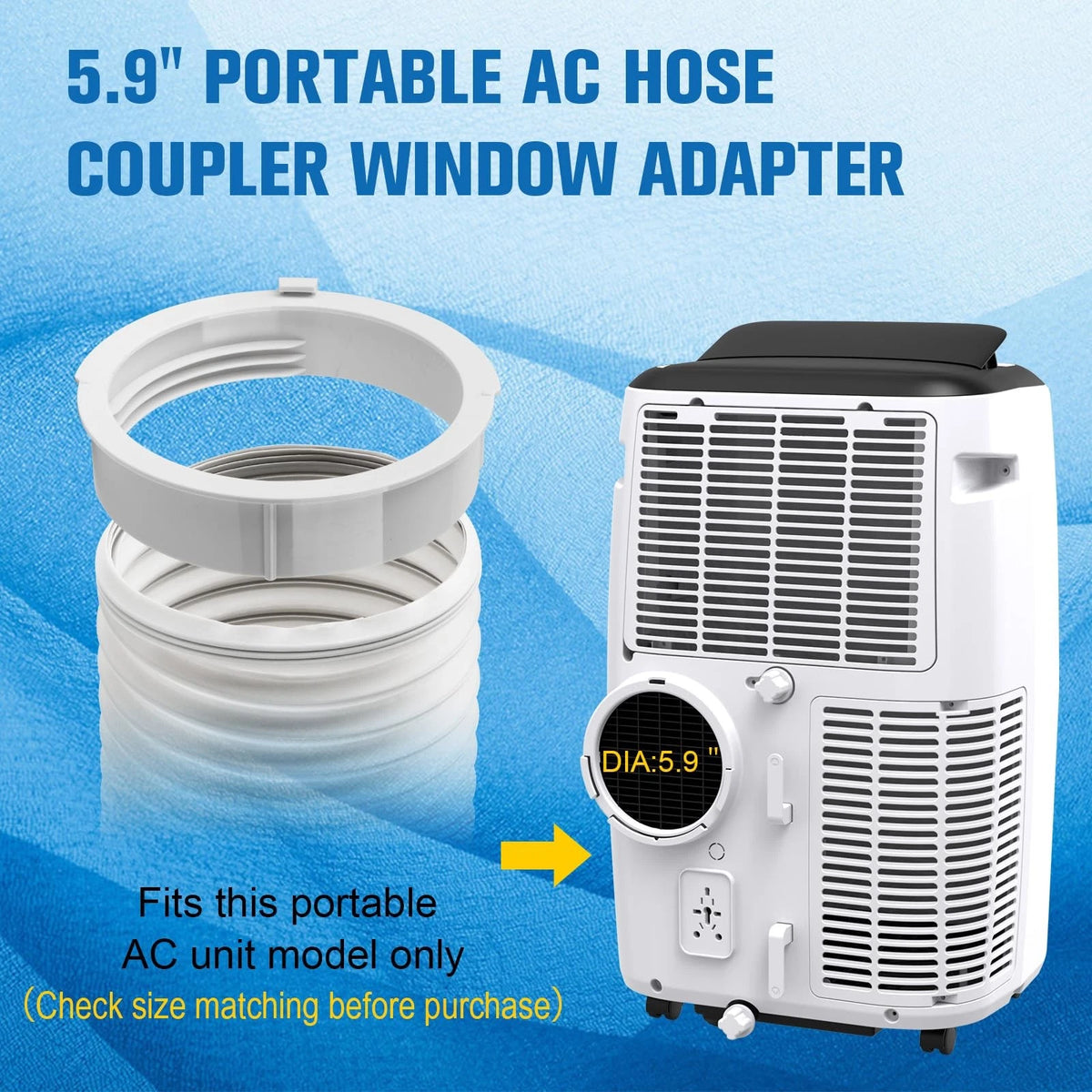 Portable AC Hose Kit with Adapter, Dia 5.9" / L 59" / Coupler AA06, White