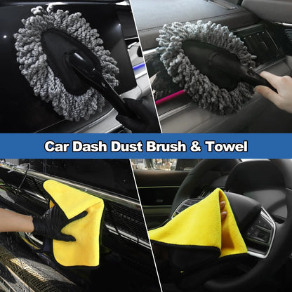 NIKCOSMK Windshield Cleaner Tool, 14Pcs Car Cleaning Kit - Interior Black