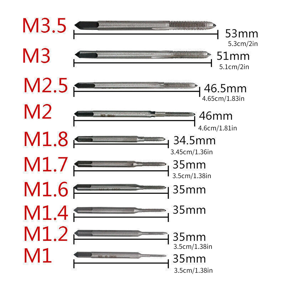 High Speed Metric Straight Spiral Flute Coarse Thread Watches Micro Taps Kit