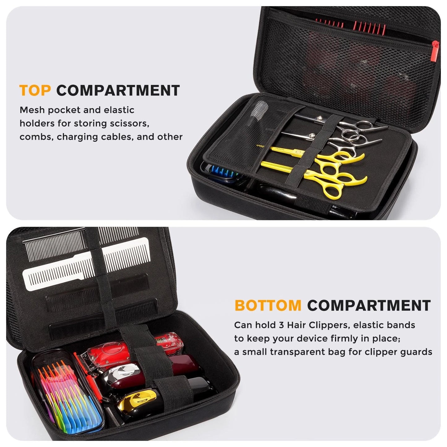 ProCase Hard Barber Accessories Case, Travel Bag for 3 Hair Clippers Black