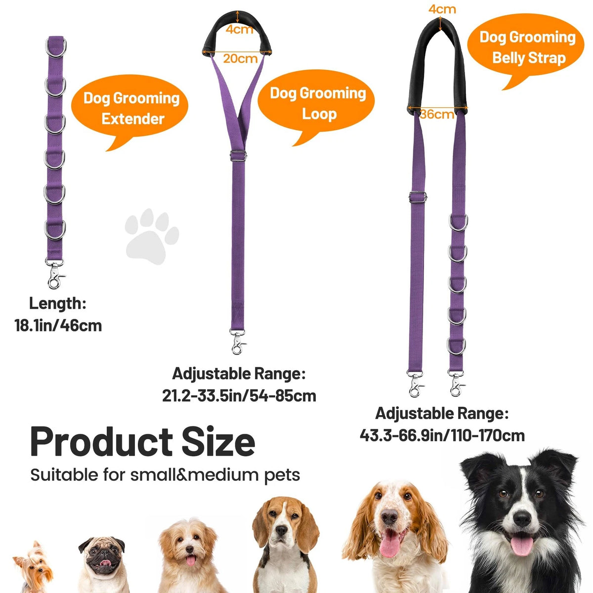Dog Grooming Belly Strap - Loops for Table Adjustable, Purple
